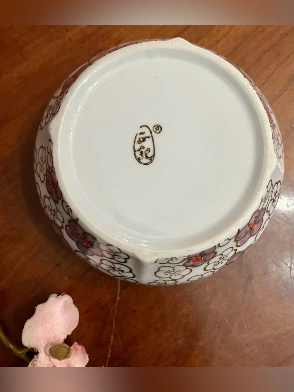 Yokohama Studio Japan Hand Painted Textured Floral Purple Blossom Ceramic Bowl
